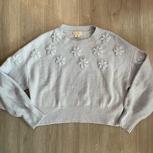 Jessica Simpson Floral Appliqué Cropped Sweater – Light Blue – Size Small